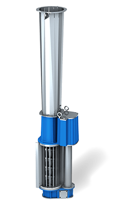 Duperon Dual Auger System rendering showing the vertical stainless column and twin auger screening section