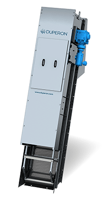 Duperon FlexRake IQ2 Self-Cleaning Bar Screen rendering with enclosed frame and top-mounted drive