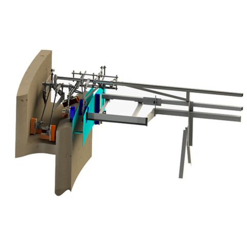 Render of the Envirodyne Algae Brush Cleaning System arm and brushes mounted at a clarifier weir wall