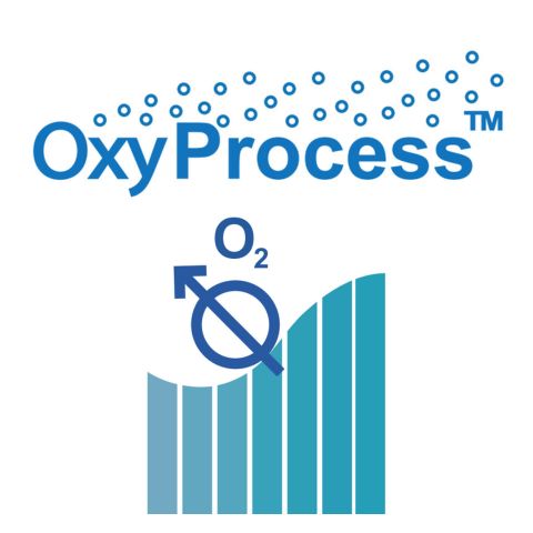 OxyProcess logo with an oxygen symbol over rising blue bars